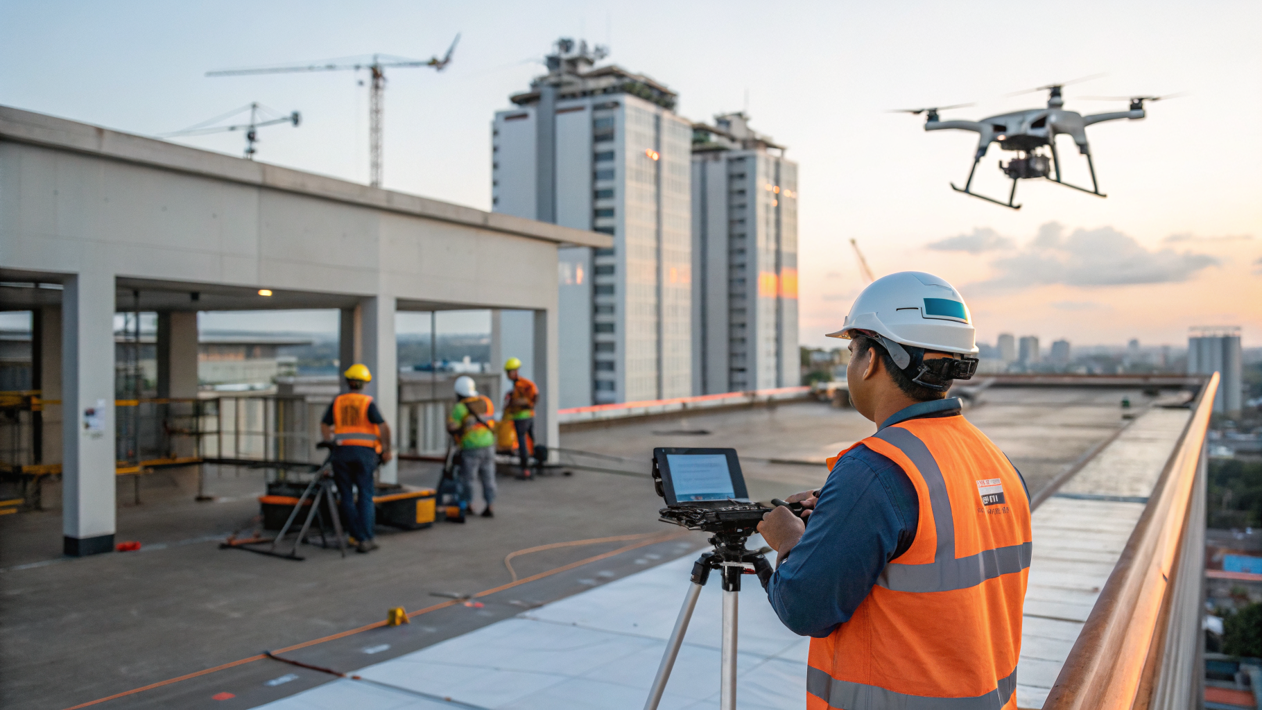 Câmera 4G instalada em um canteiro de obras monitorando o local.