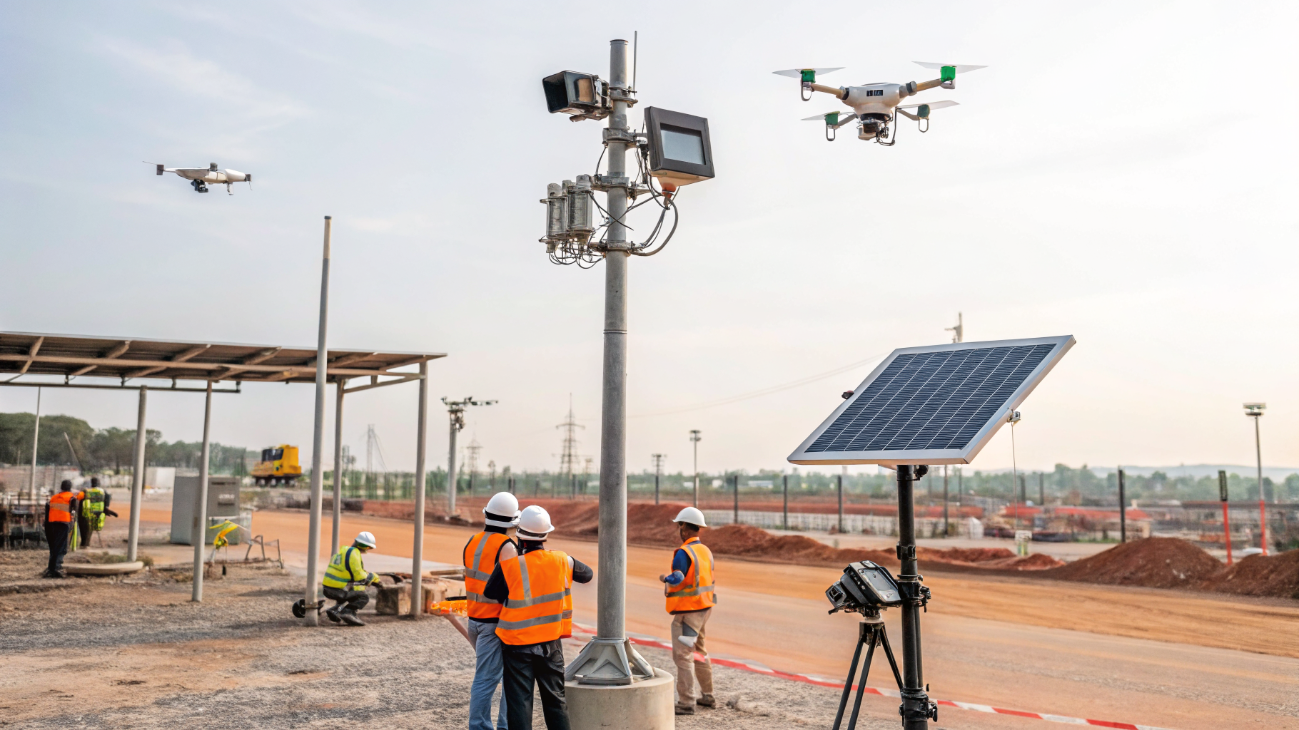 Câmeras 4G instaladas em um canteiro de obras para monitoramento