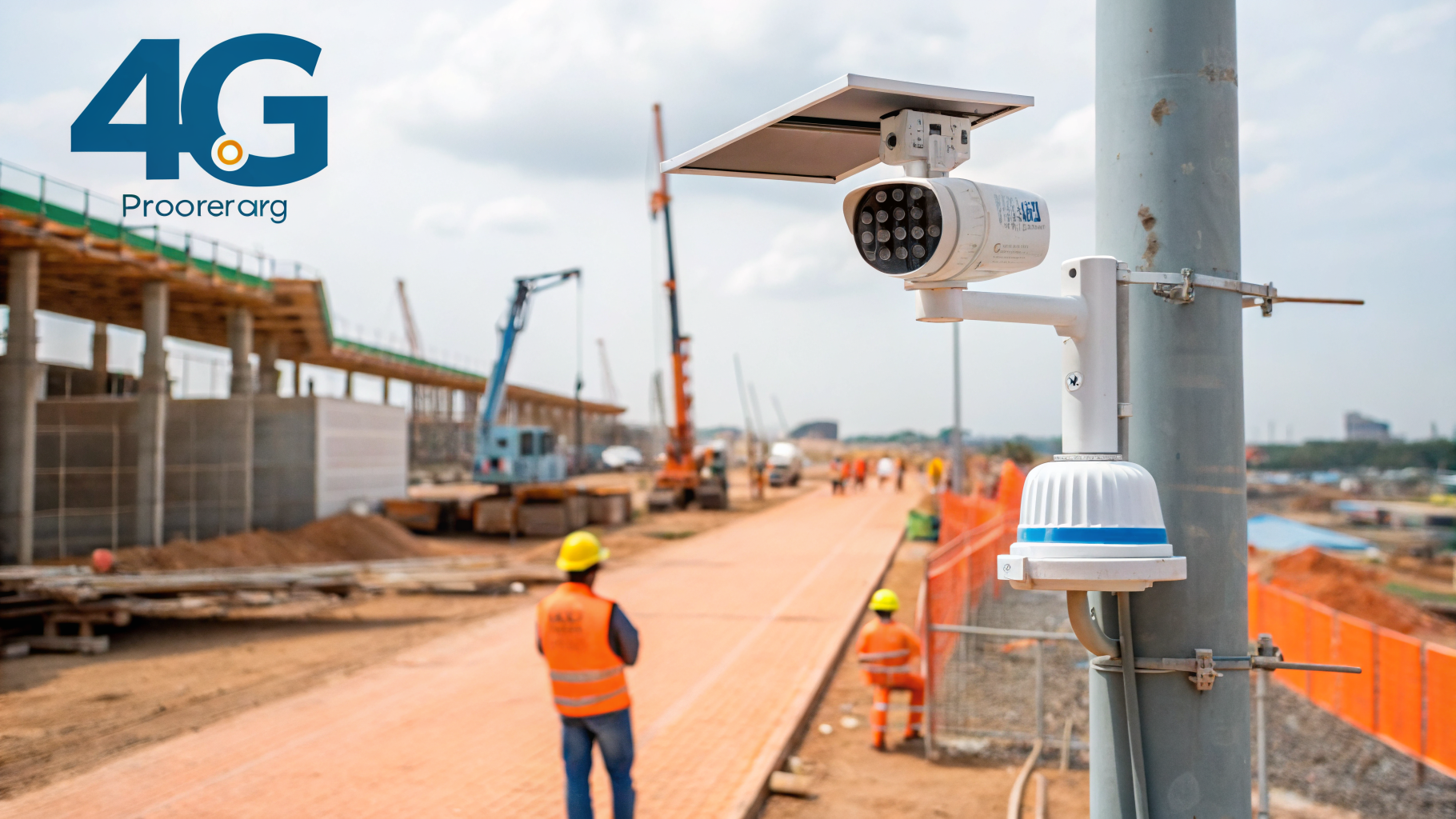 Câmera 4G em um canteiro de obras, monitoramento em tempo real