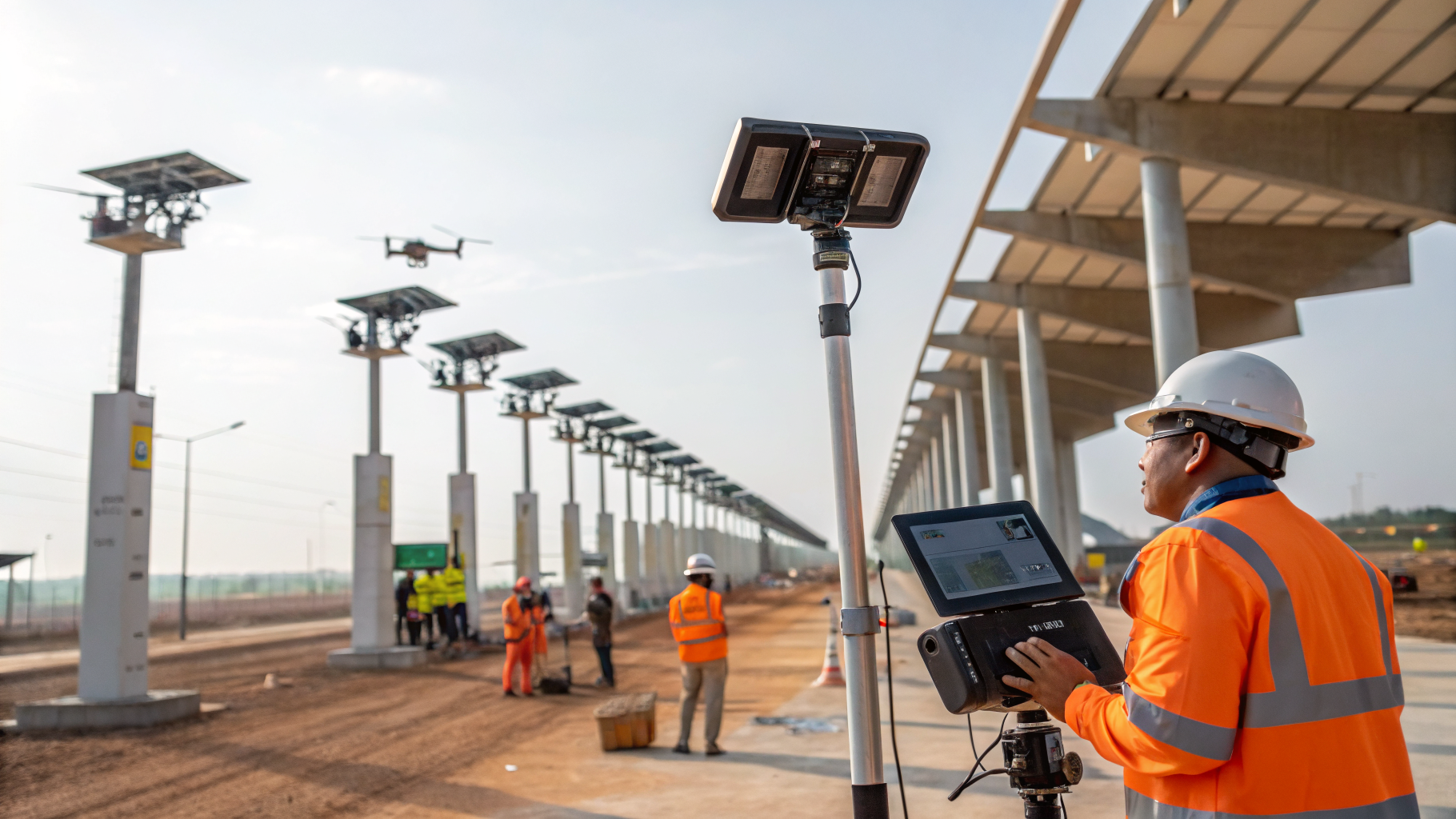 Câmeras inteligentes sobre uma obra em construção