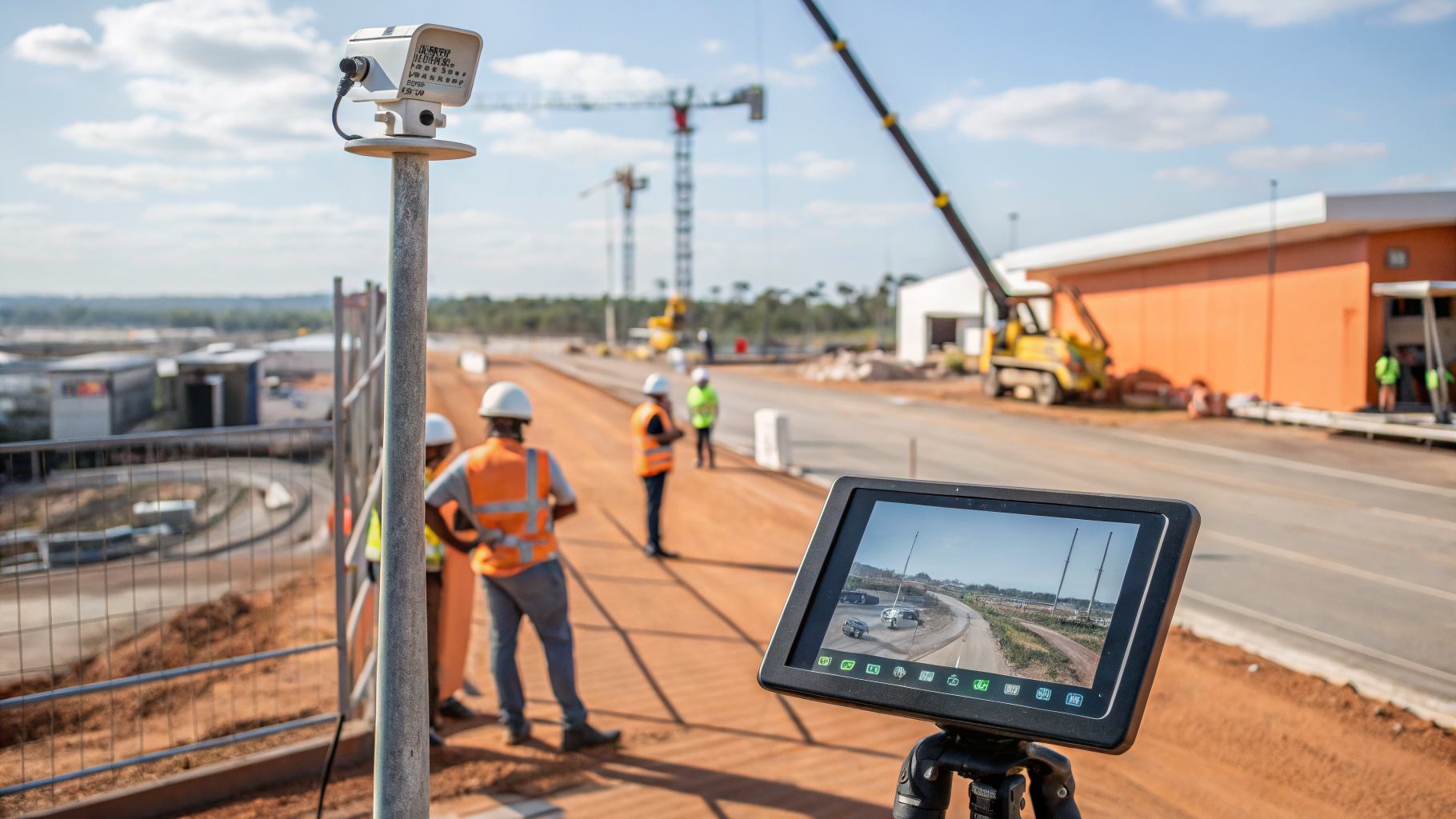 Câmera inteligente em um canteiro de obras monitorando o progresso