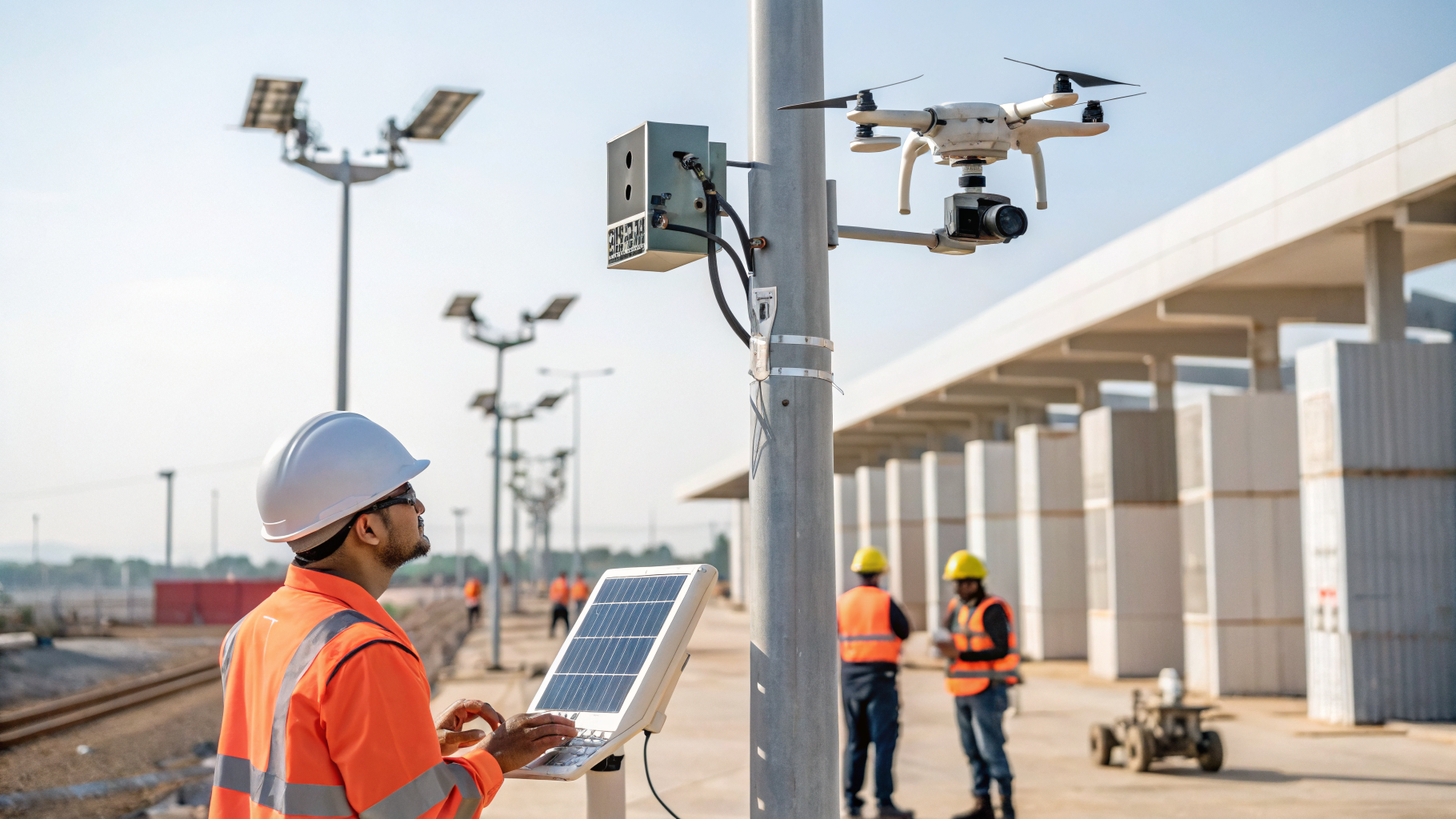 Câmeras de monitoramento de obras em ambiente de construção