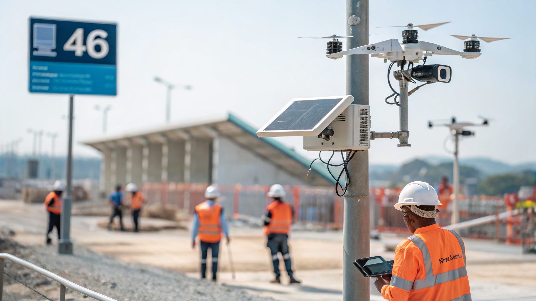 Câmeras de monitoramento em um canteiro de obras