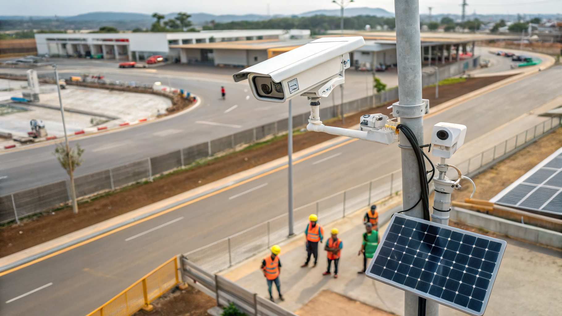 Câmera de monitoramento em um canteiro de obras
