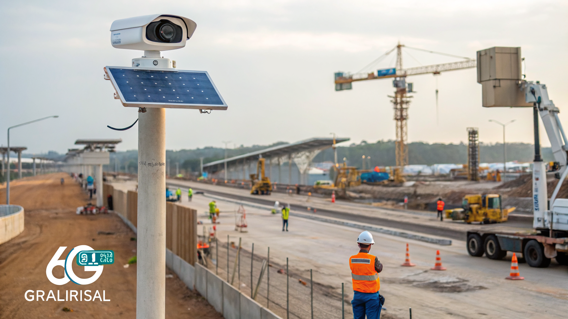 Câmera de monitoramento de canteiro de obras em execução