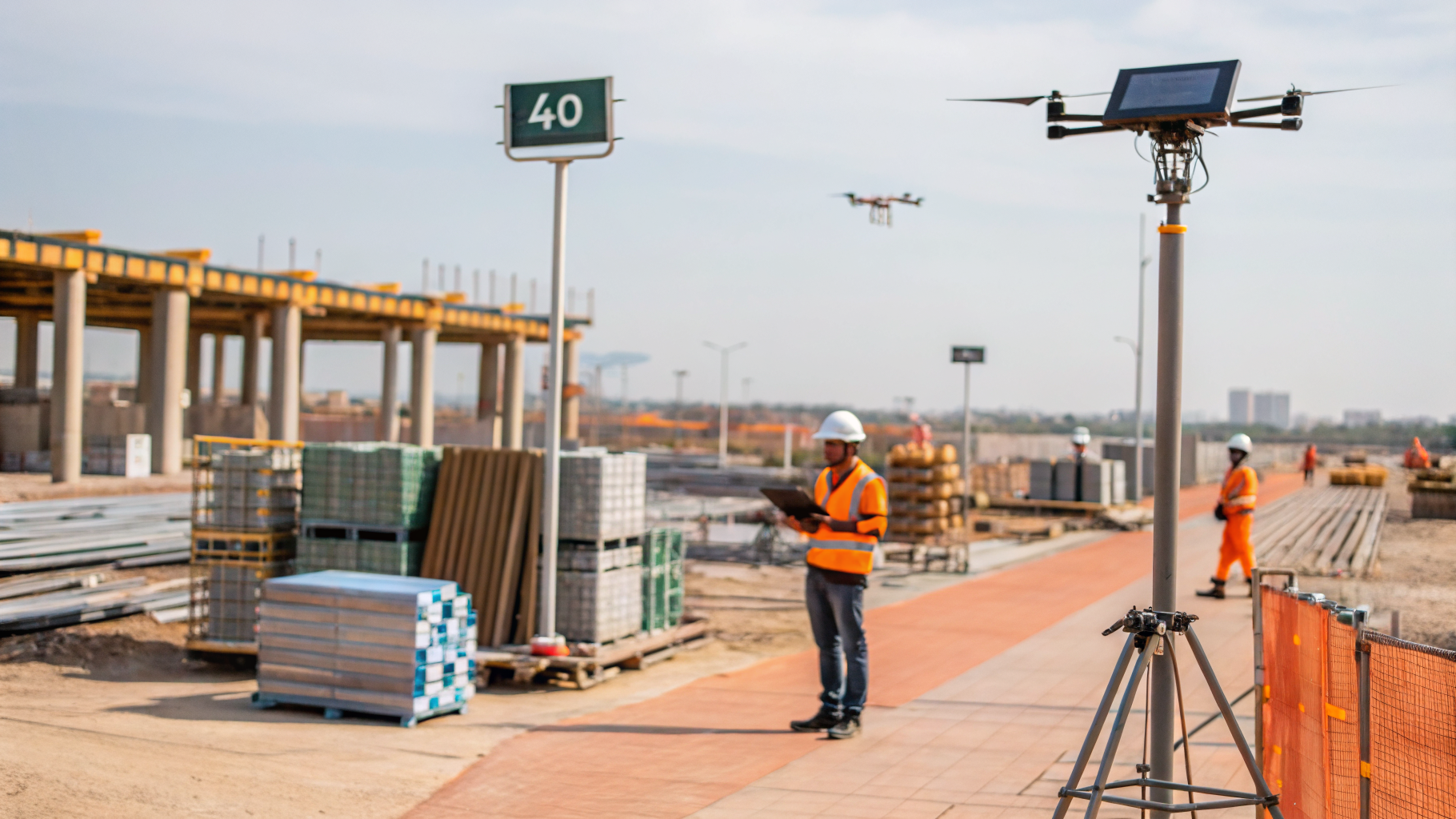 Câmeras monitorando uma obra de construção civil com análise de inteligência artificial
