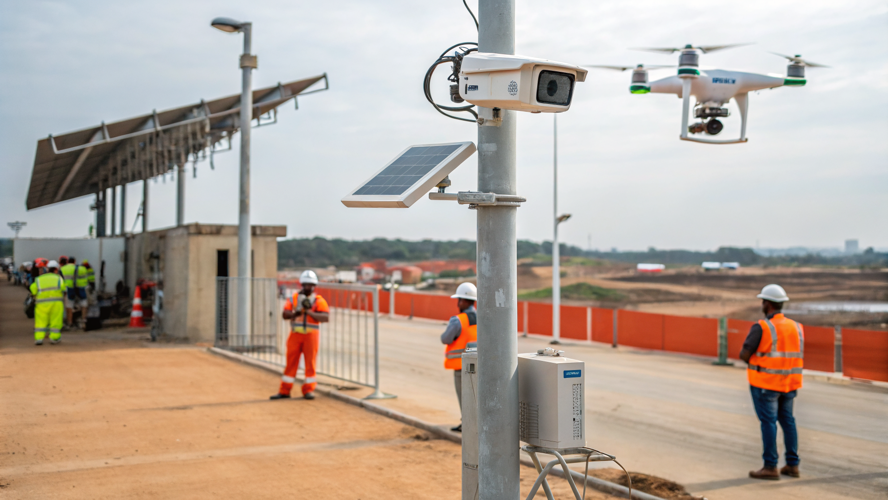 Câmeras de monitoramento em uma construção civil