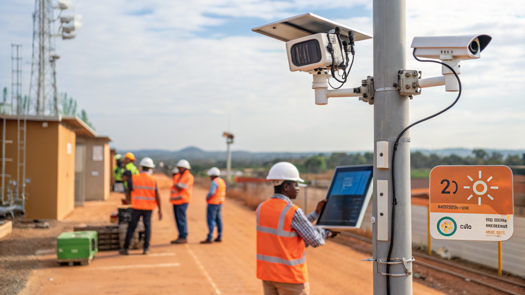 Painel de monitoramento com câmeras em uma obra de construção civil