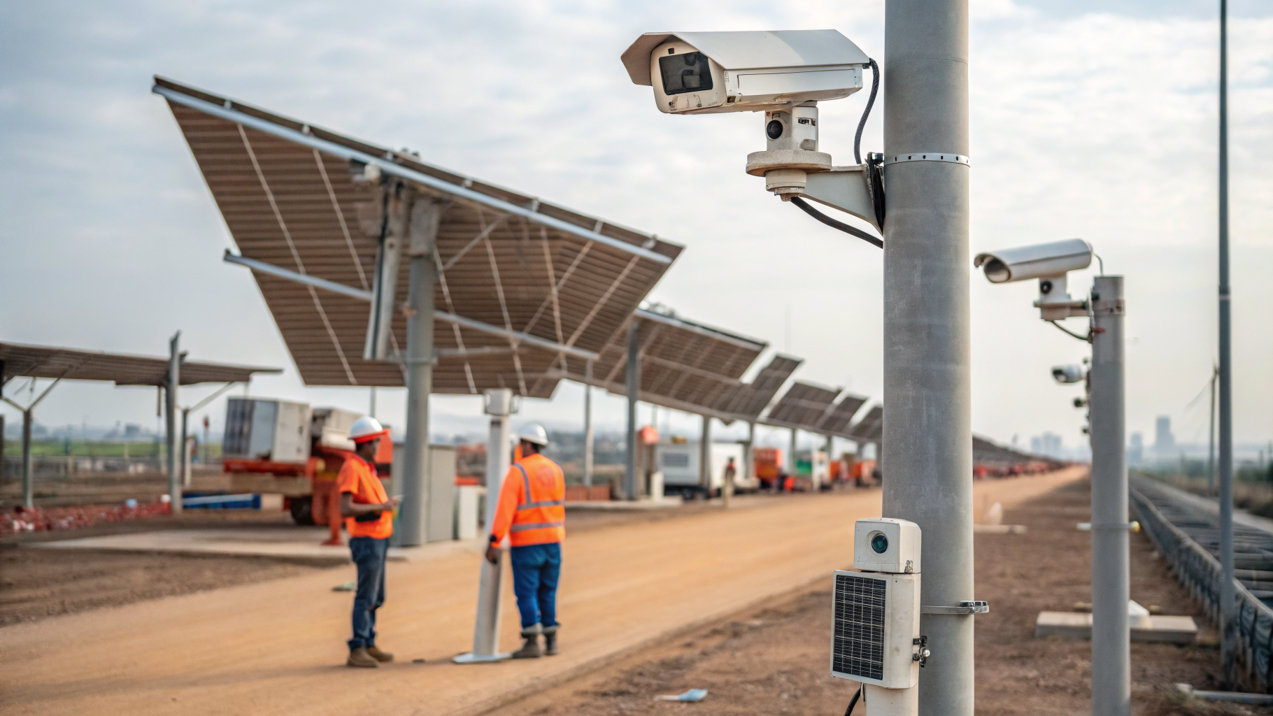Câmeras de monitoramento em uma obra de construção civil