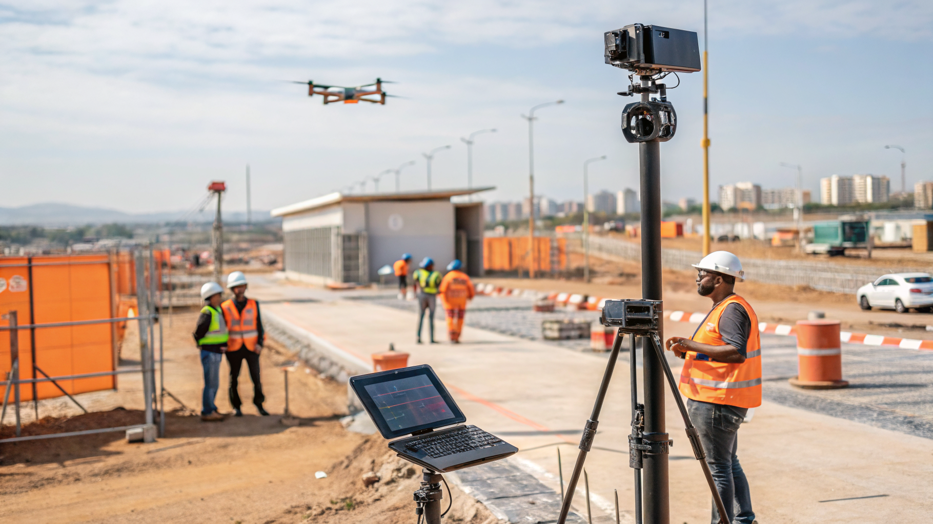 Câmeras inteligentes monitorando um canteiro de obras